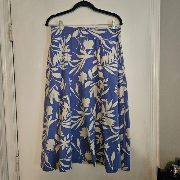 Pact Tropical Palm Wedgewood Fit & Flare Midi Skirt size Large - Picture 3 of 8